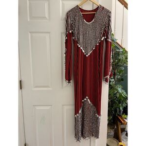 Vintage Belly Dance Dress Red Black Stripe Sequin Coin Costume Maxi Dress to